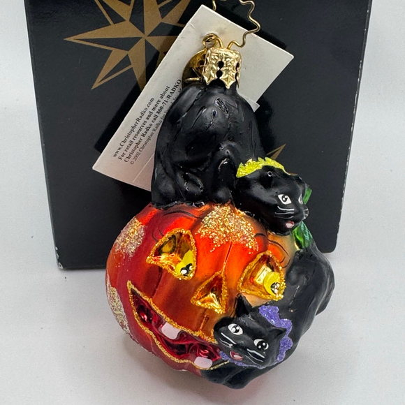 Christopher Radko Halloween Pumpkin Black Cat-O-Lantern Halloween Ornament - Picture 1 of 6